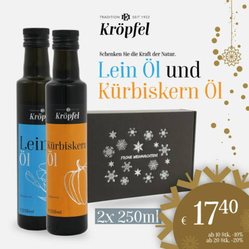Leinöl/ Kürbiskern Weihnachtsgeschenk je 250 ml